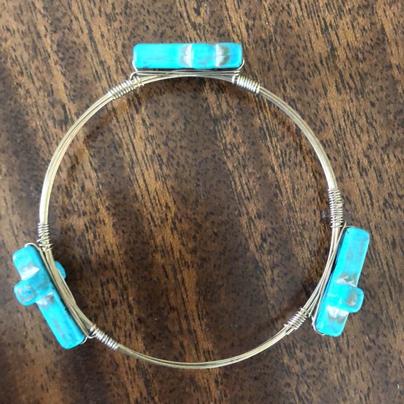 Bourbon and Bowties genuine natural stone turquoise cross bracelet - Picture 2 of 8